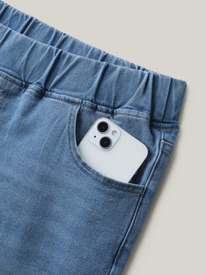 Pull-On Stretchy Skinny-Fit Denim Shorts