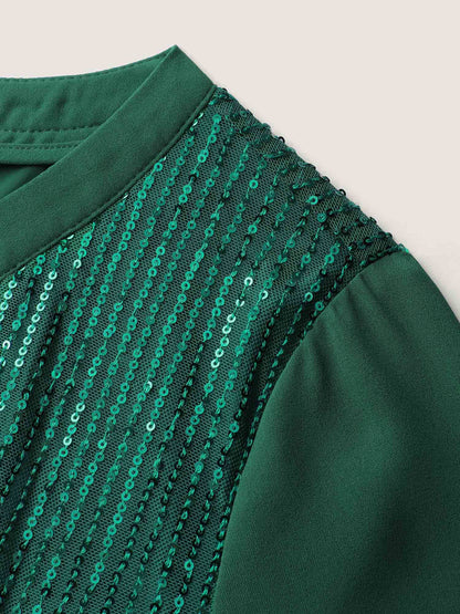 Shimmery Sequin Notched Collar Blouse