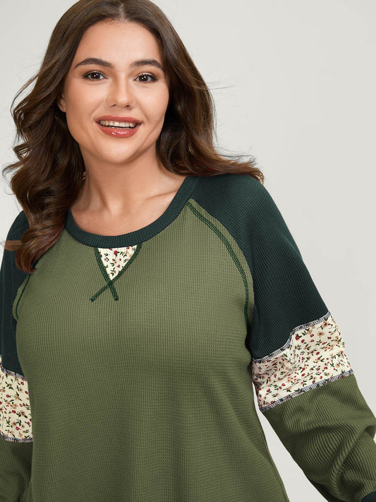 Color Contrast Waffle Knit T-Shirt