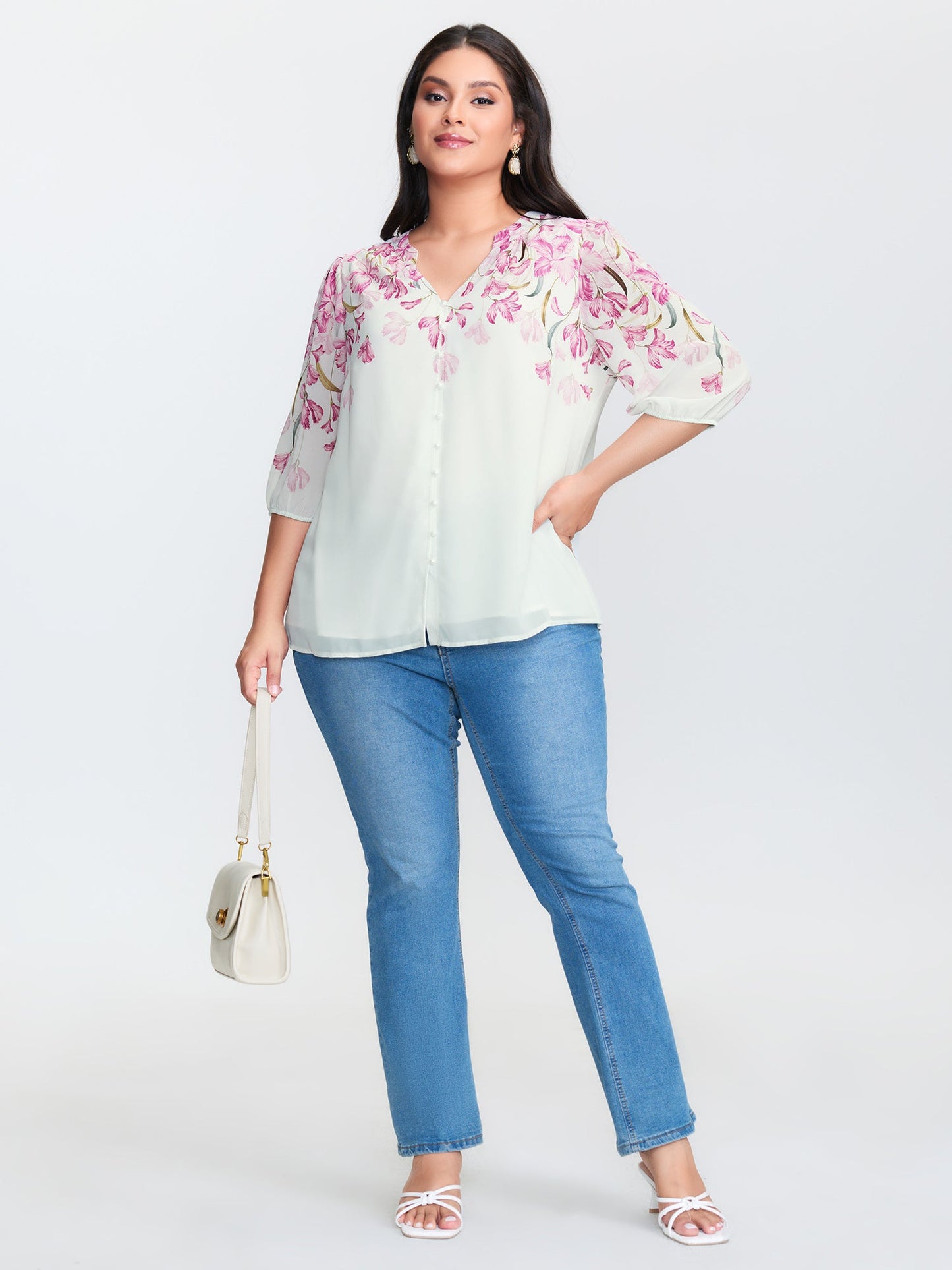 Floral Print Layered Notched Collar Blouse