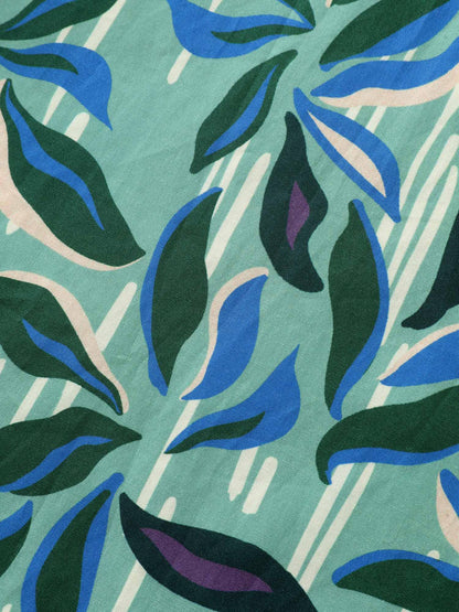 Cotton Tropical Leaf Print Irregular Sleeve Blouse