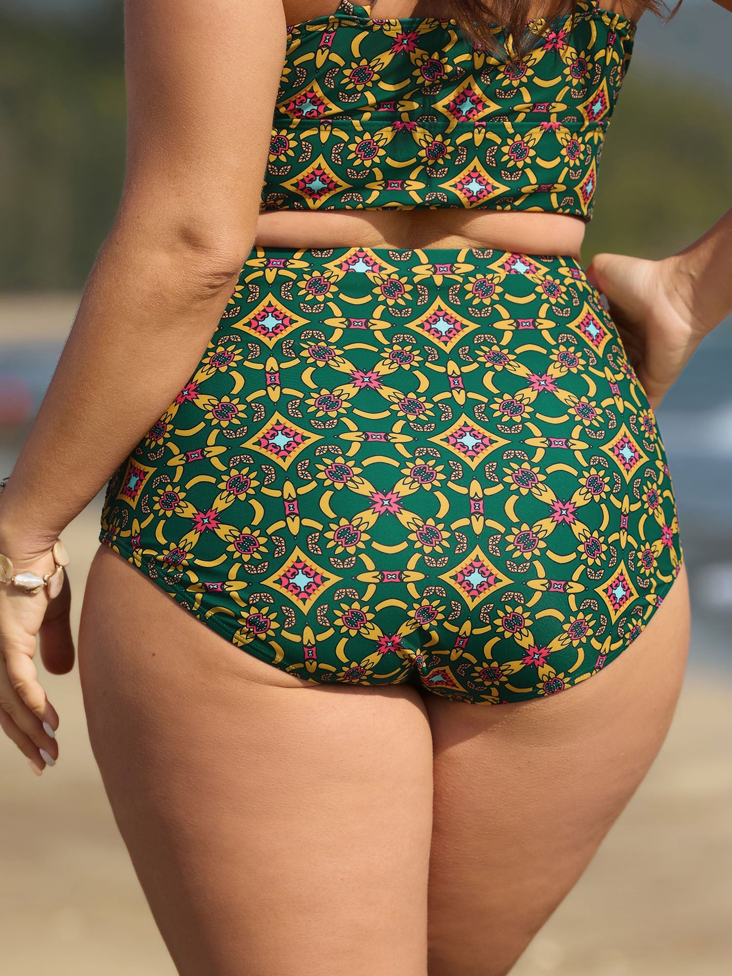 Geometric Ruched Tummy-Control Swim Bottoms