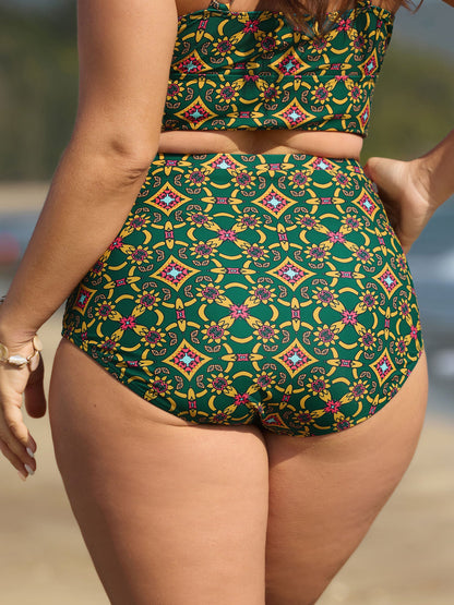 Geometric Ruched Tummy-Control Swim Bottoms