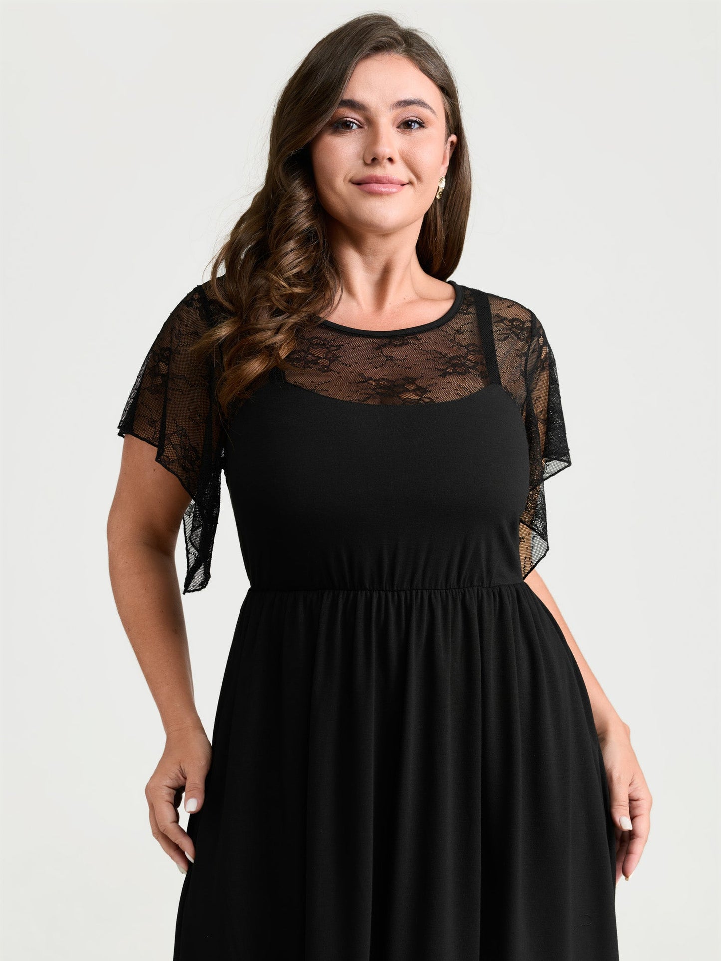 Supersoft Sheer Lace Neckline Maxi Dress