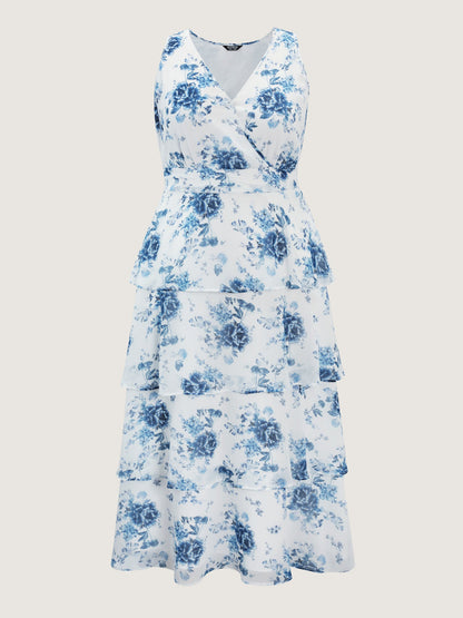 Floral Elegance Tiered V-Neck Maxi Dress