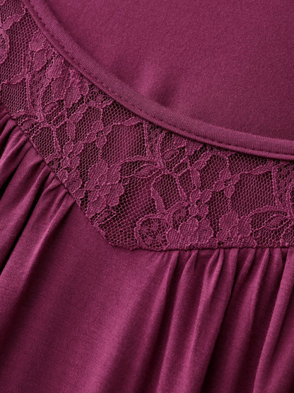 Cut-Out Shoulder Lace Trim Knit Top