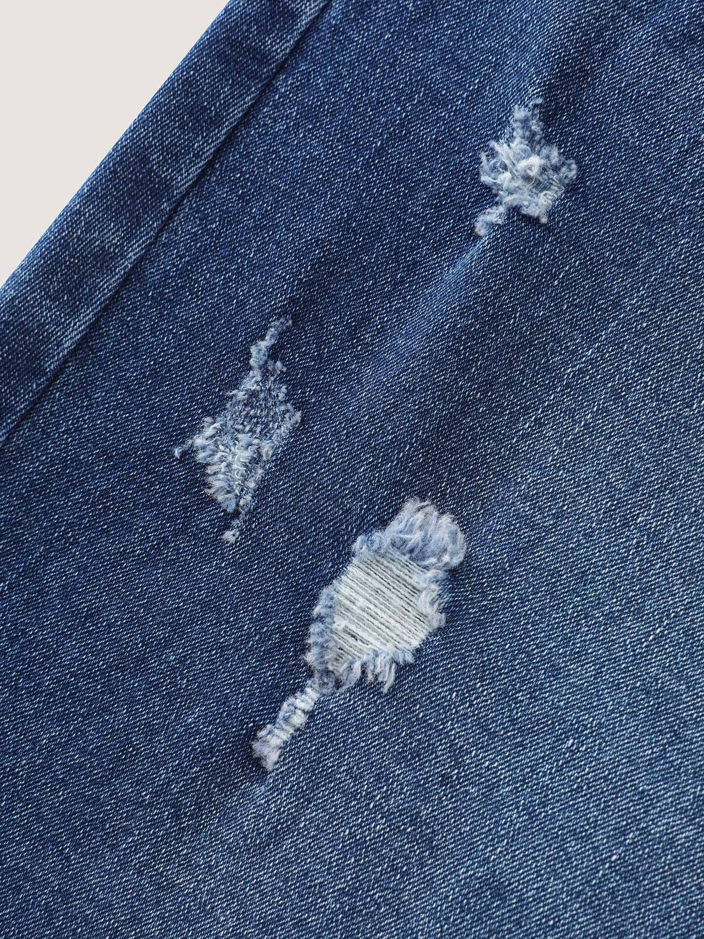 Everyday Elastic Waist Ripped Denim Shorts