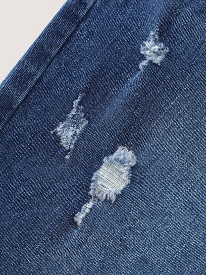 Everyday Elastic Waist Ripped Denim Shorts