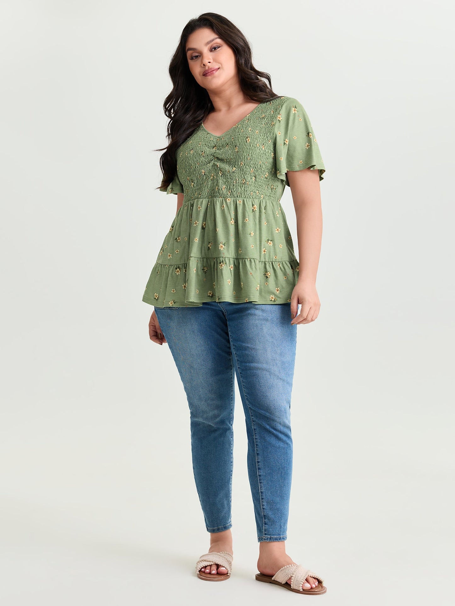 Supersoft Floral Shirred Stretchy Knit Top