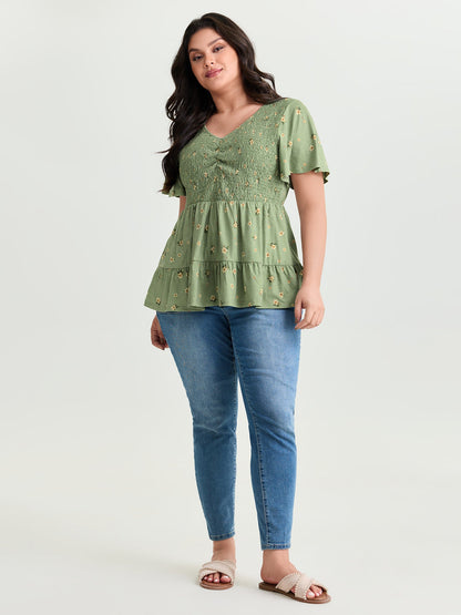 Supersoft Floral Shirred Stretchy Knit Top