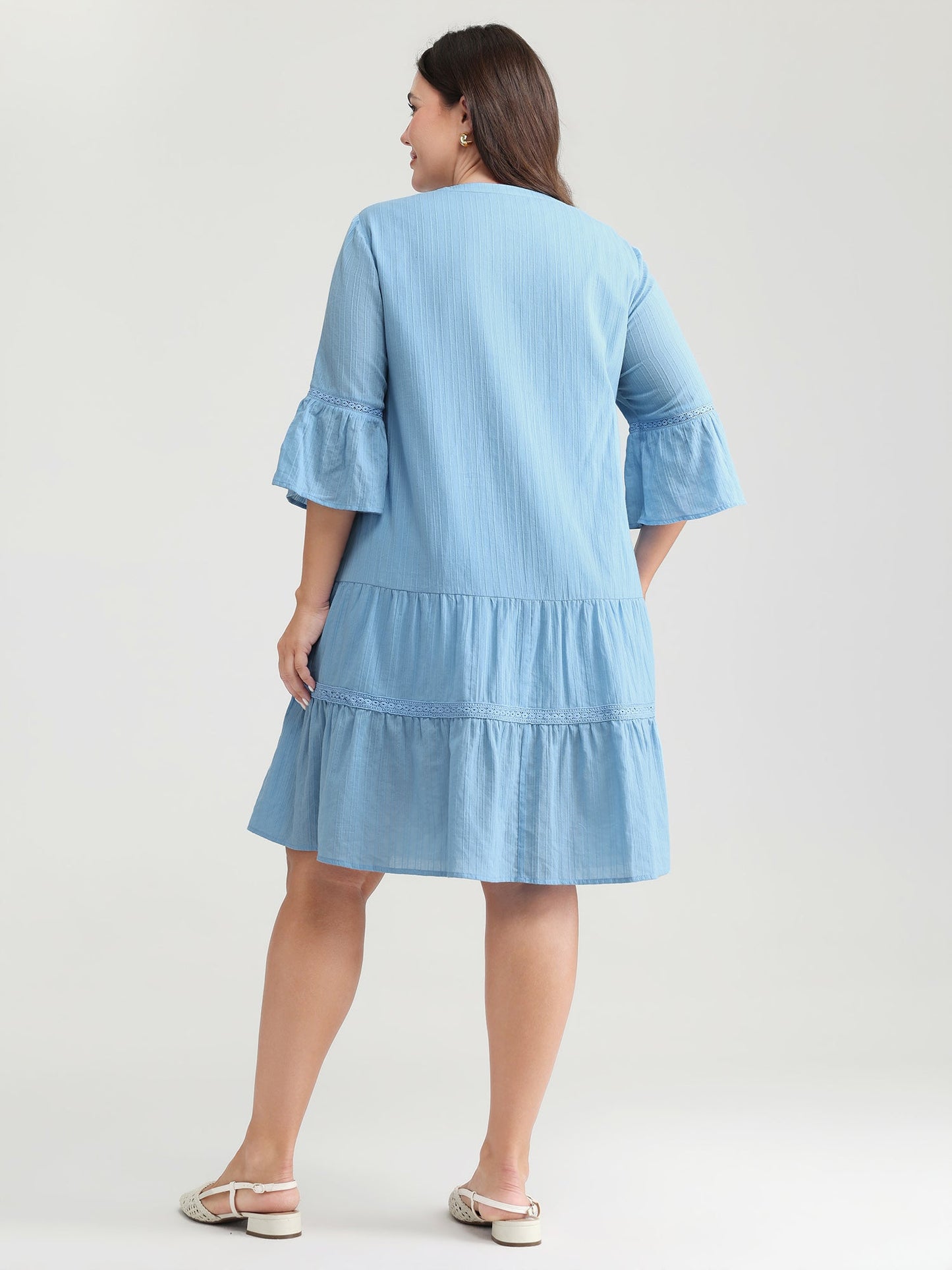 Pure Cotton Lace Trim Tiered Midi Dress
