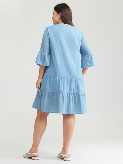 Pure Cotton Lace Trim Tiered Midi Dress
