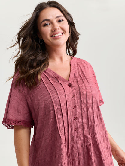 Textured Ruffled Hem Pleated Mini Dress