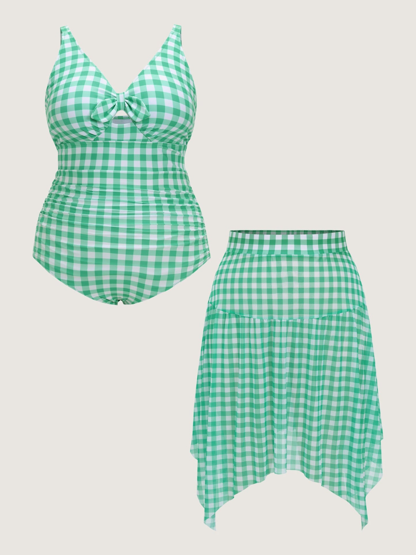 Check Print Cut-Out One-Piece Swimsuit