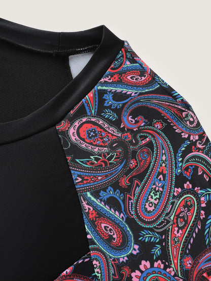 Floral Color Contrast Pockets Swim Dress