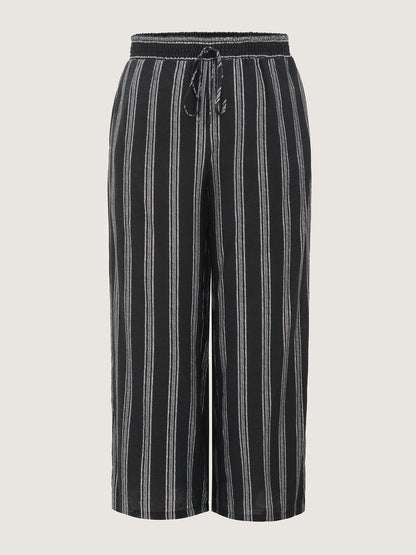 Abstract Striped Drawstring Shirred Waist Pants