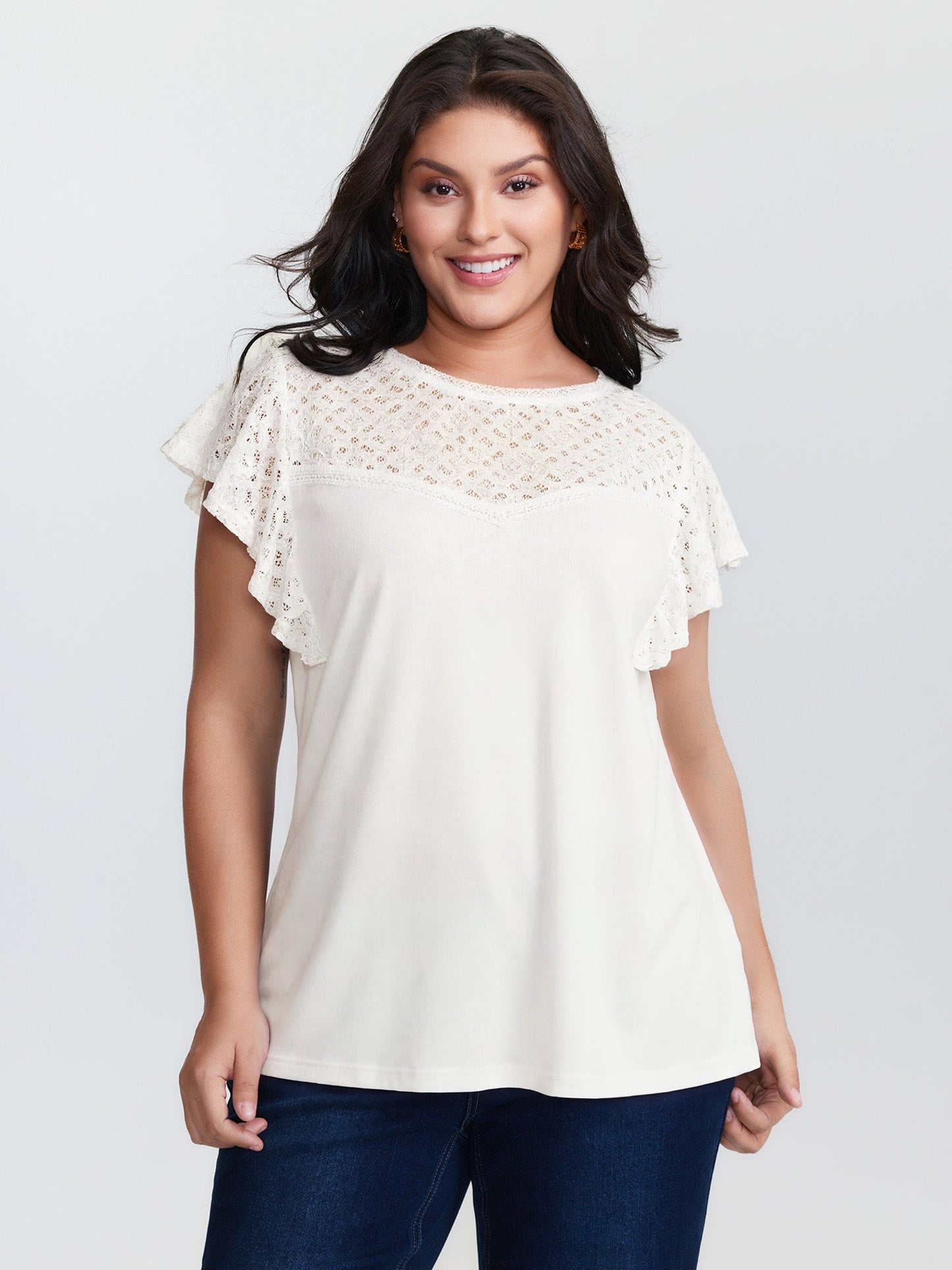 Supersoft Cut-Out Neckline Flutter Sleeve T-Shirt