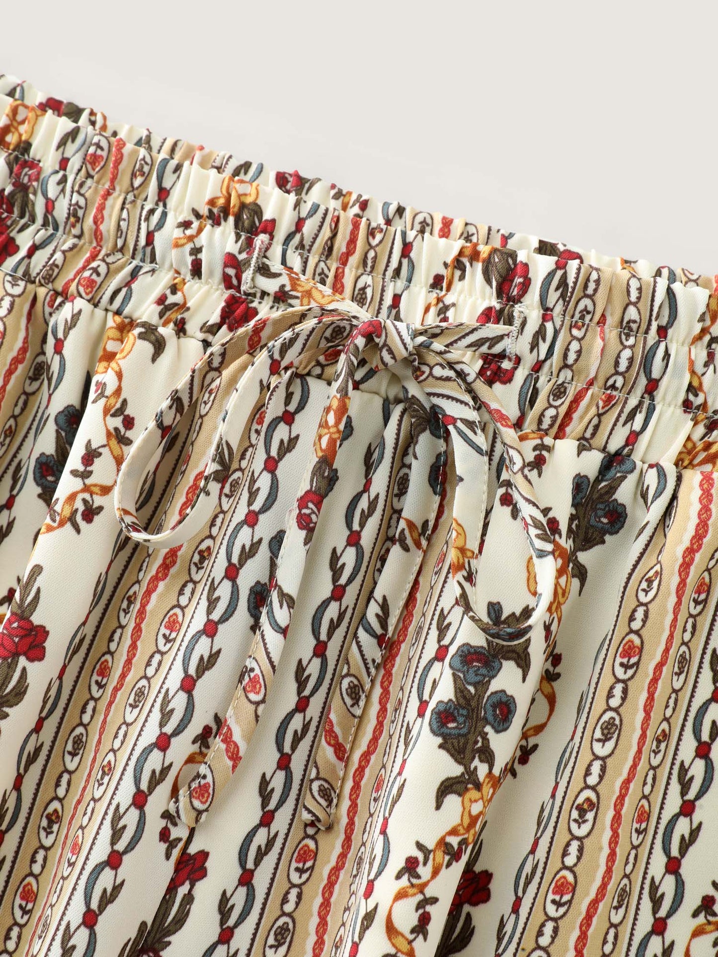 Geometric Stripe Print Pockets Straight-Leg Pants