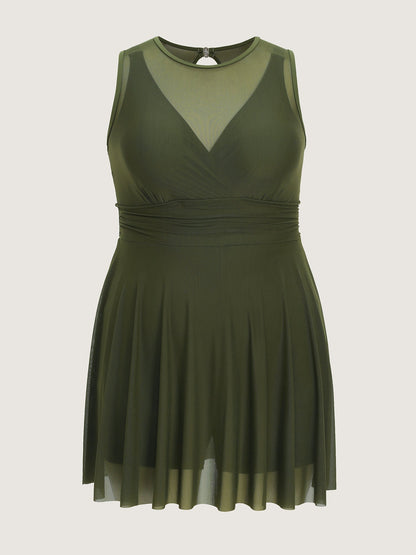 Sheer Open Back Fit And Flare Swim Dress