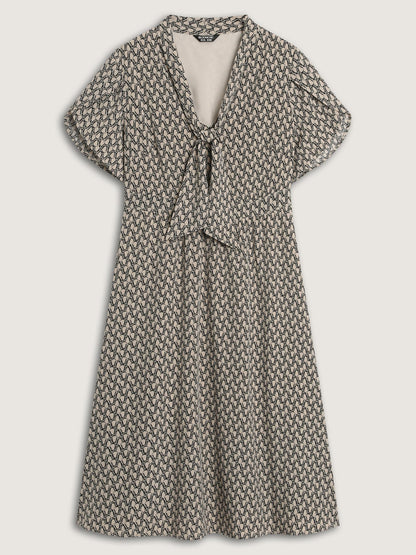 Geometrical Print Petal Sleeve Midi Dress