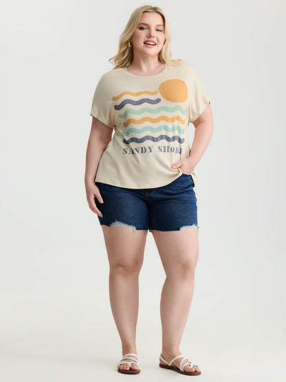 Sandy Shore Print Round Neck T-Shirt