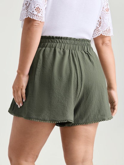 Wide Waistband Flared Lace Trim Shorts