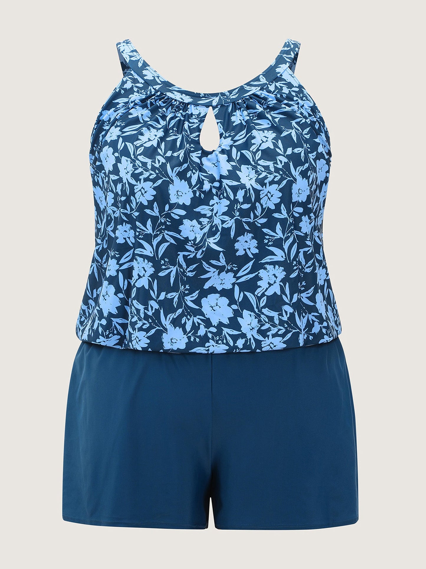 Floral Print Keyhole Pockets Swim Romper