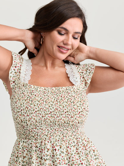 Micro Floral Print Backless Tie Blouse