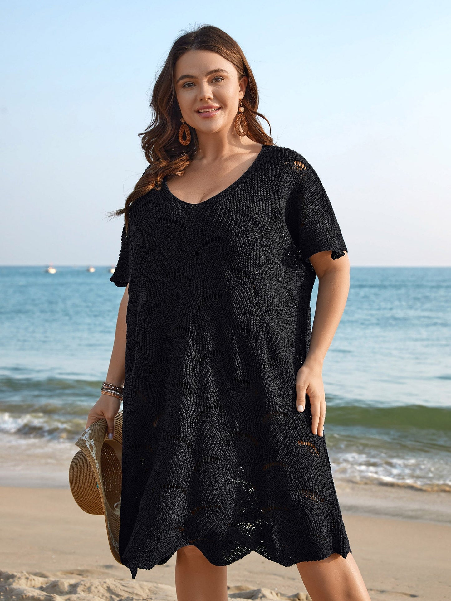 Cut-Out Solid V-Neck Swim Cover Up