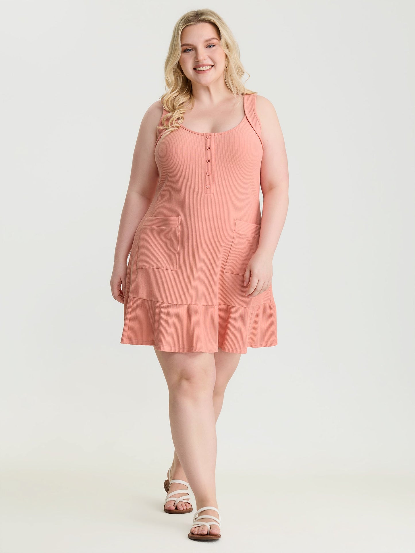 Cotton Scoop Neckline Ruffled Hem Mini Dress