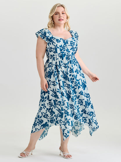 Floral Print Asymmetrical Hemline Maxi Dress