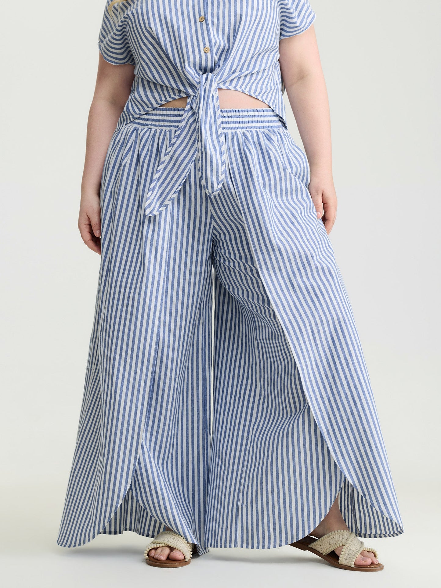 Pure Cotton Striped Petal Hem Two-Piece Set
