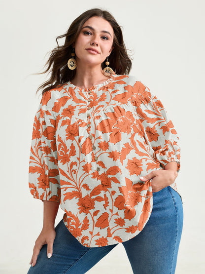 Sweet Floral Print Button Front Blouse