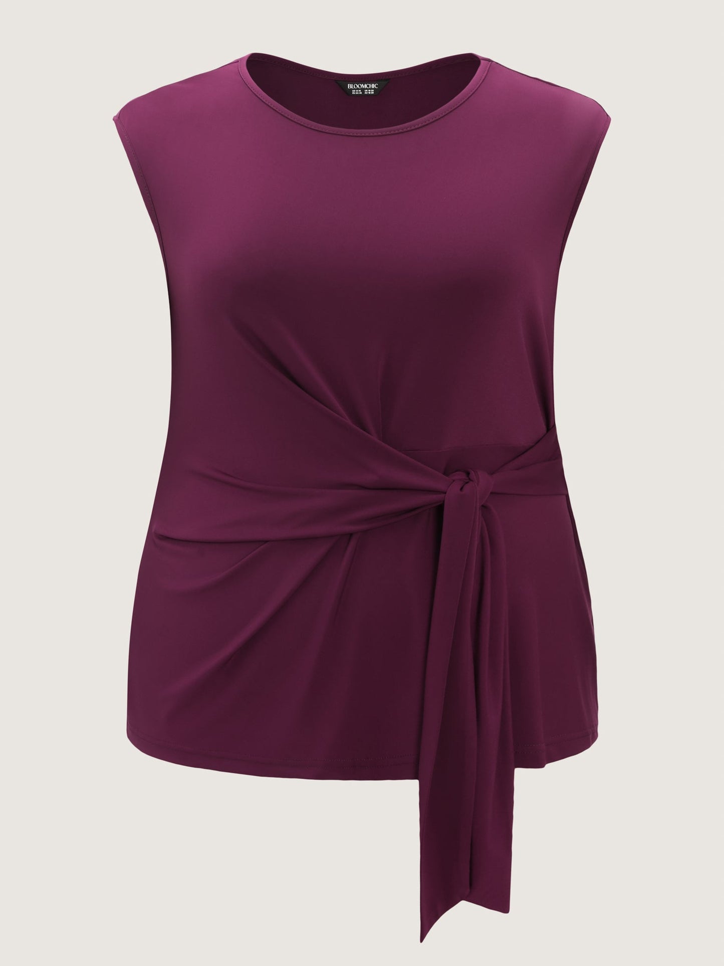 Ruched Side Knotted Plain Knit Top