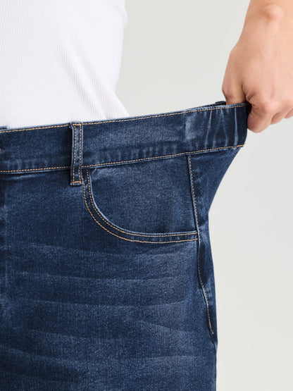 Stretchy Bootcut Seamed Denim Skirt