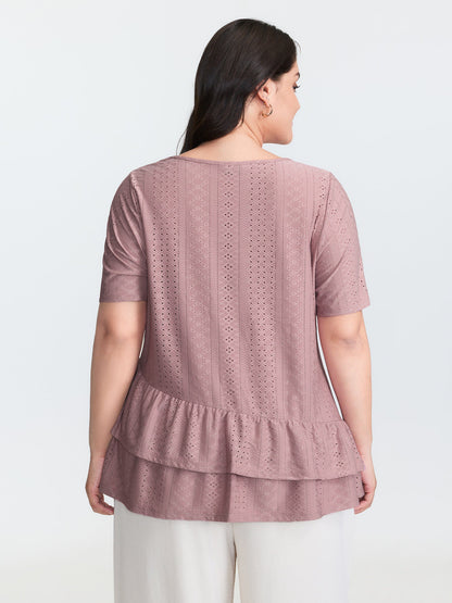 Textured Ruffled Layered Hem Knit Top