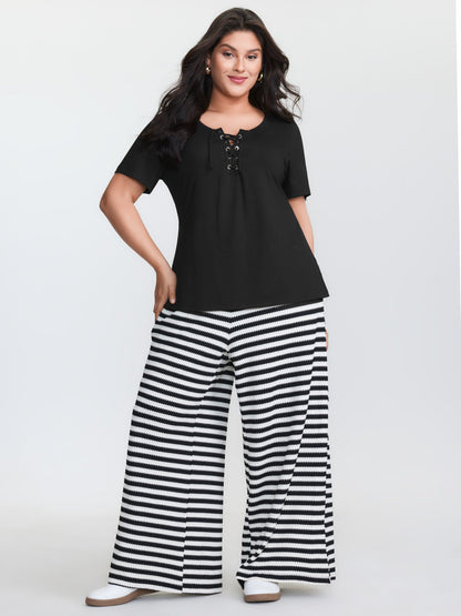 Cross Tie Neckline Plain T-Shirt