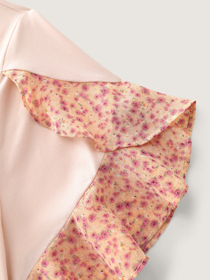 Floral Ruffled Sleeve Knit Top