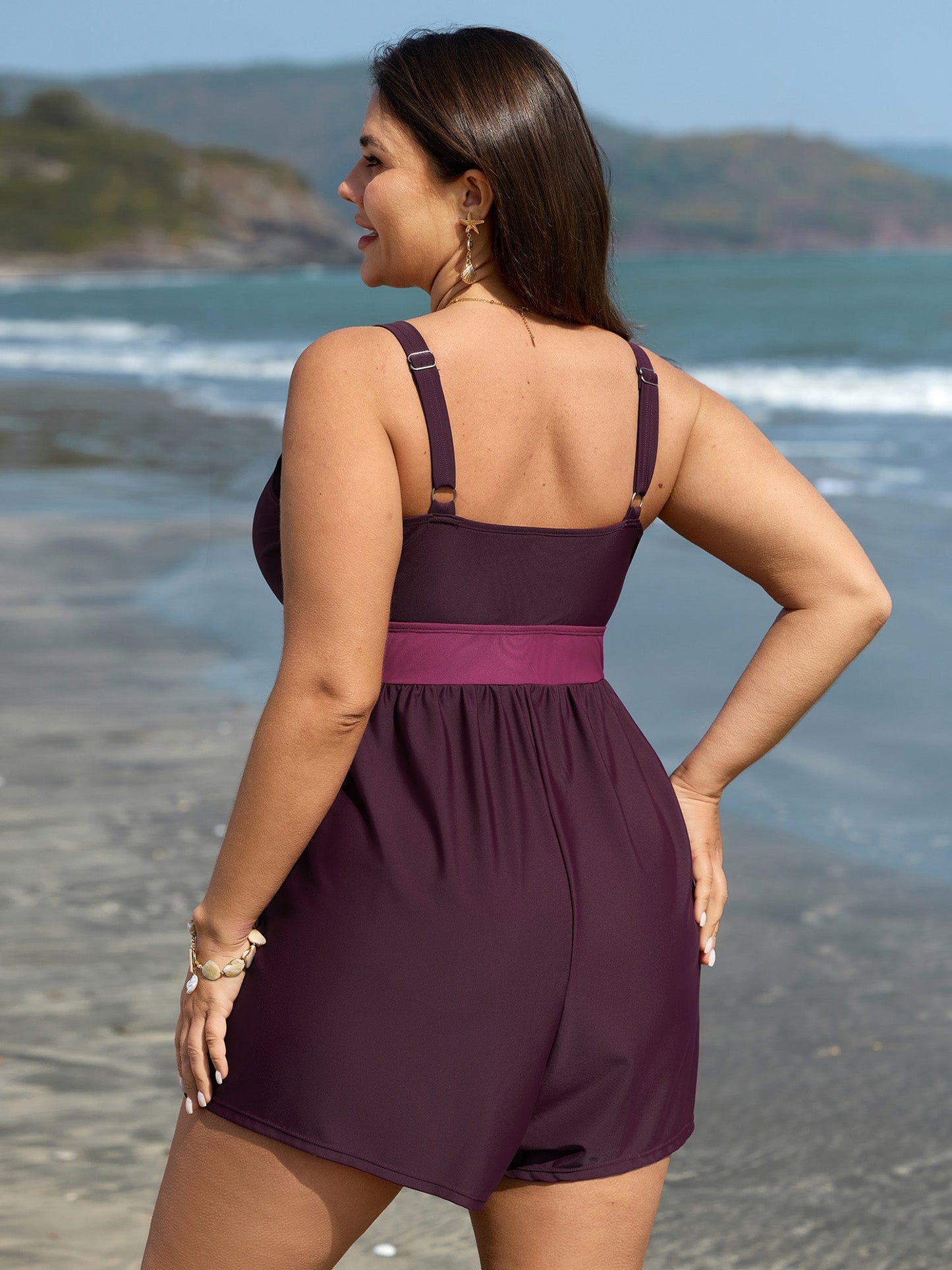 Color Contrast Ruffled One-Piece Swimsuit