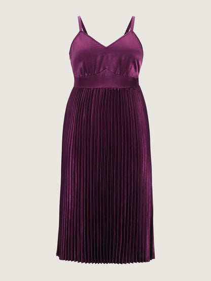 Satin Pleated Skirt Cami Midi Dress