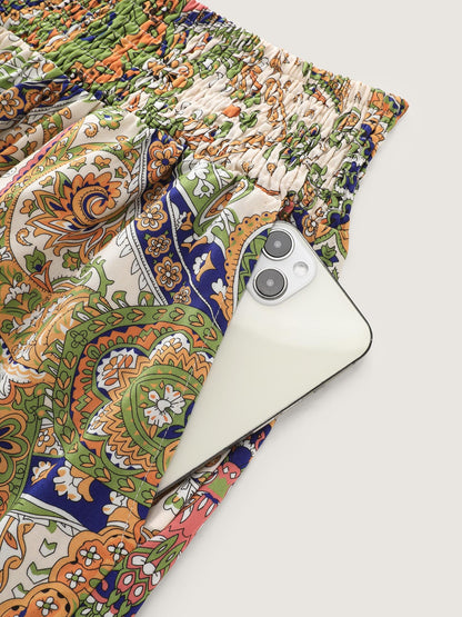 Paisley Print Wide Waistband Jogger Pants