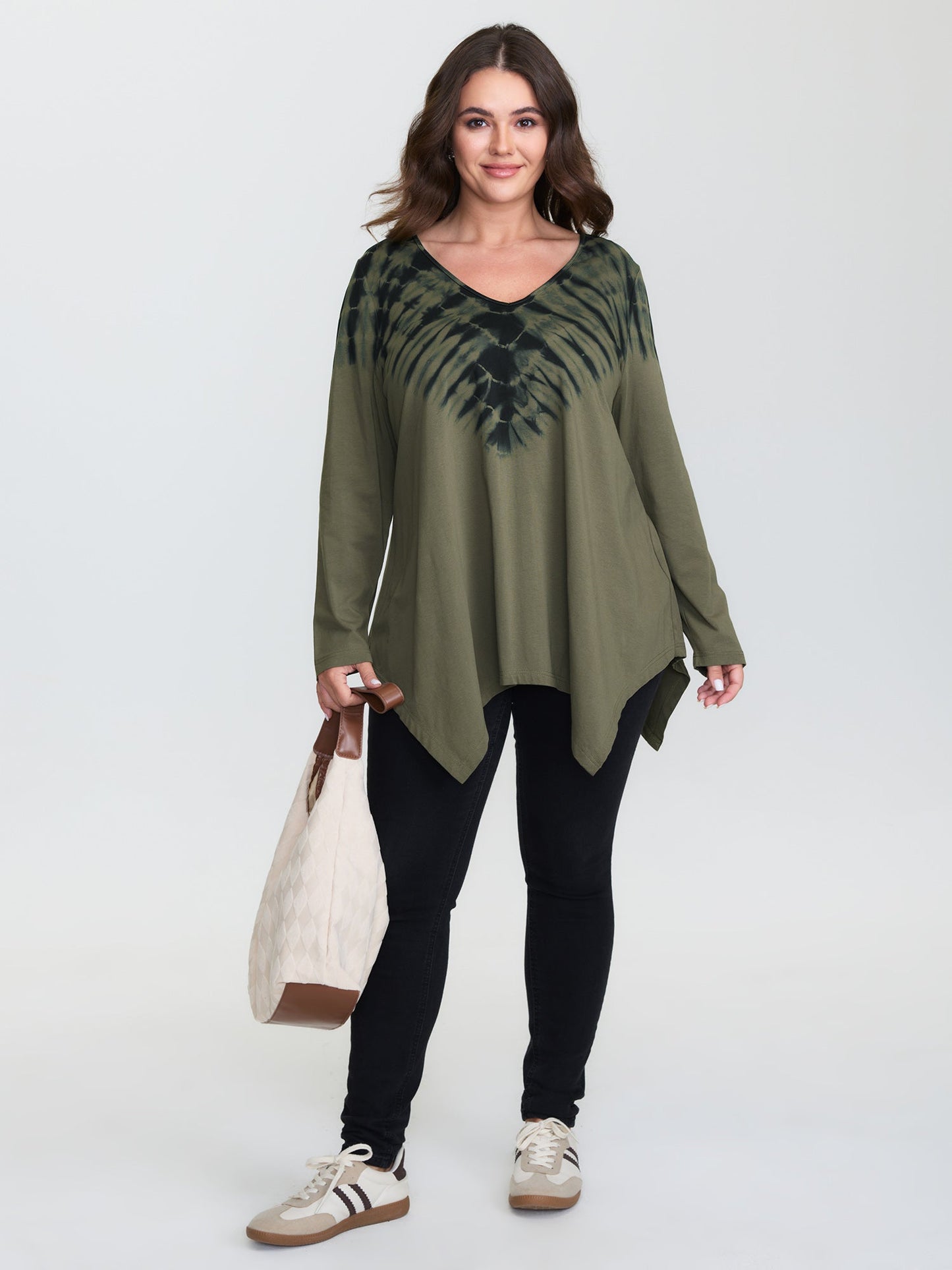 Pure Cotton Tie-Dye Asymmetrical Hem T-Shirt