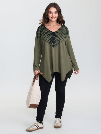 Pure Cotton Tie-Dye Asymmetrical Hem T-Shirt