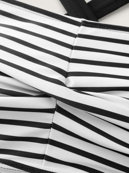 Striped Twist Front Tummy-Control Swim Top