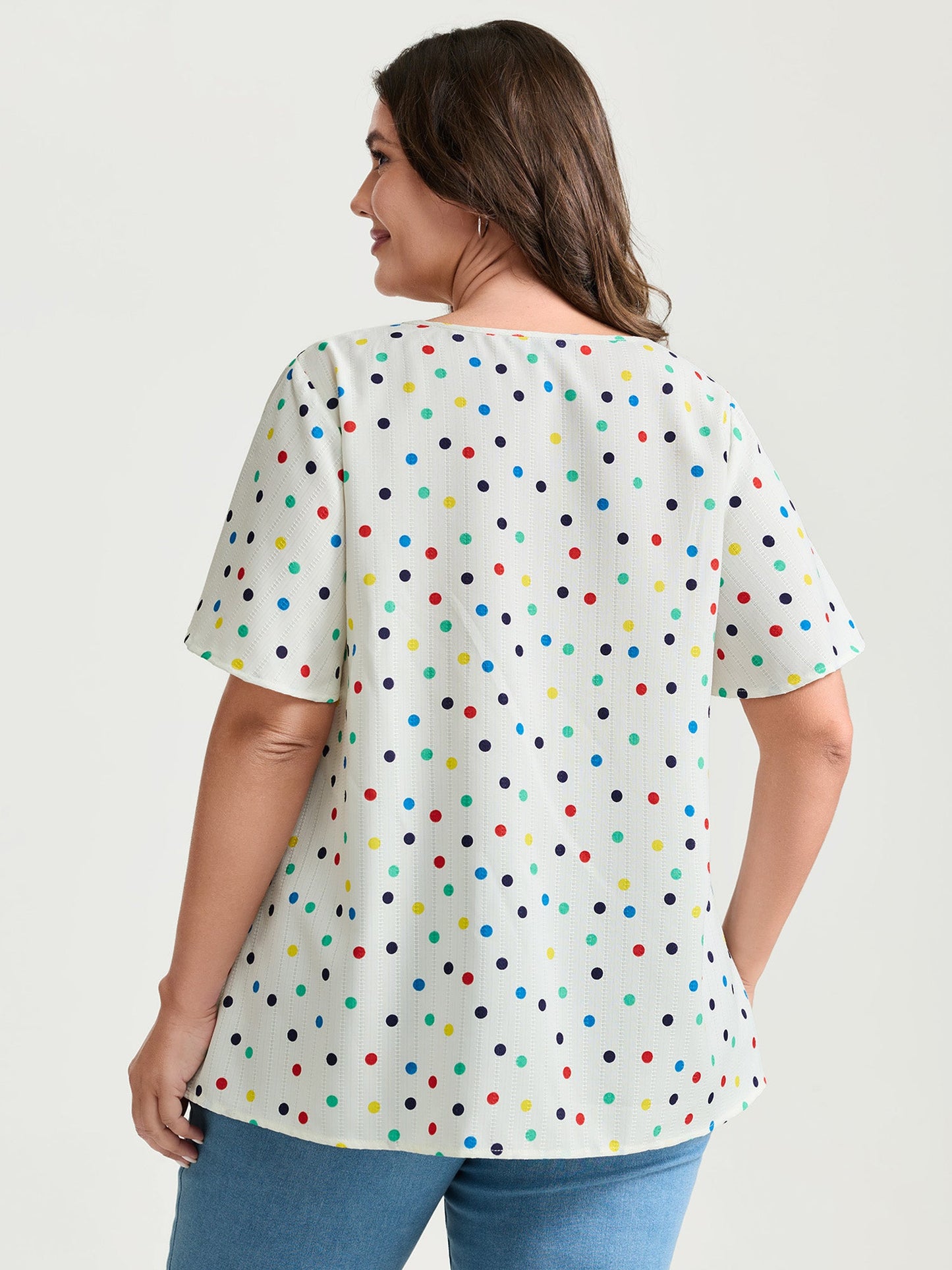 Colorful Polka Dots Drawstring Ruched Blouse