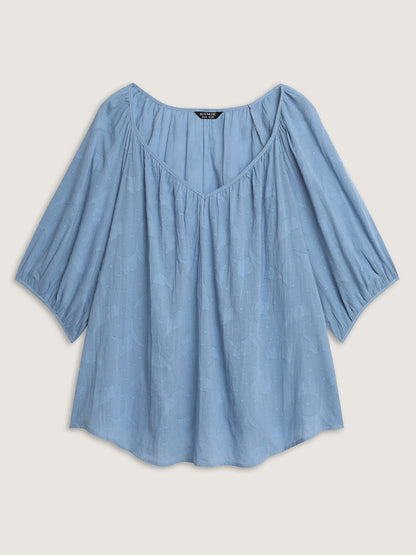 Pure Cotton Jacquard Pleated Blouse
