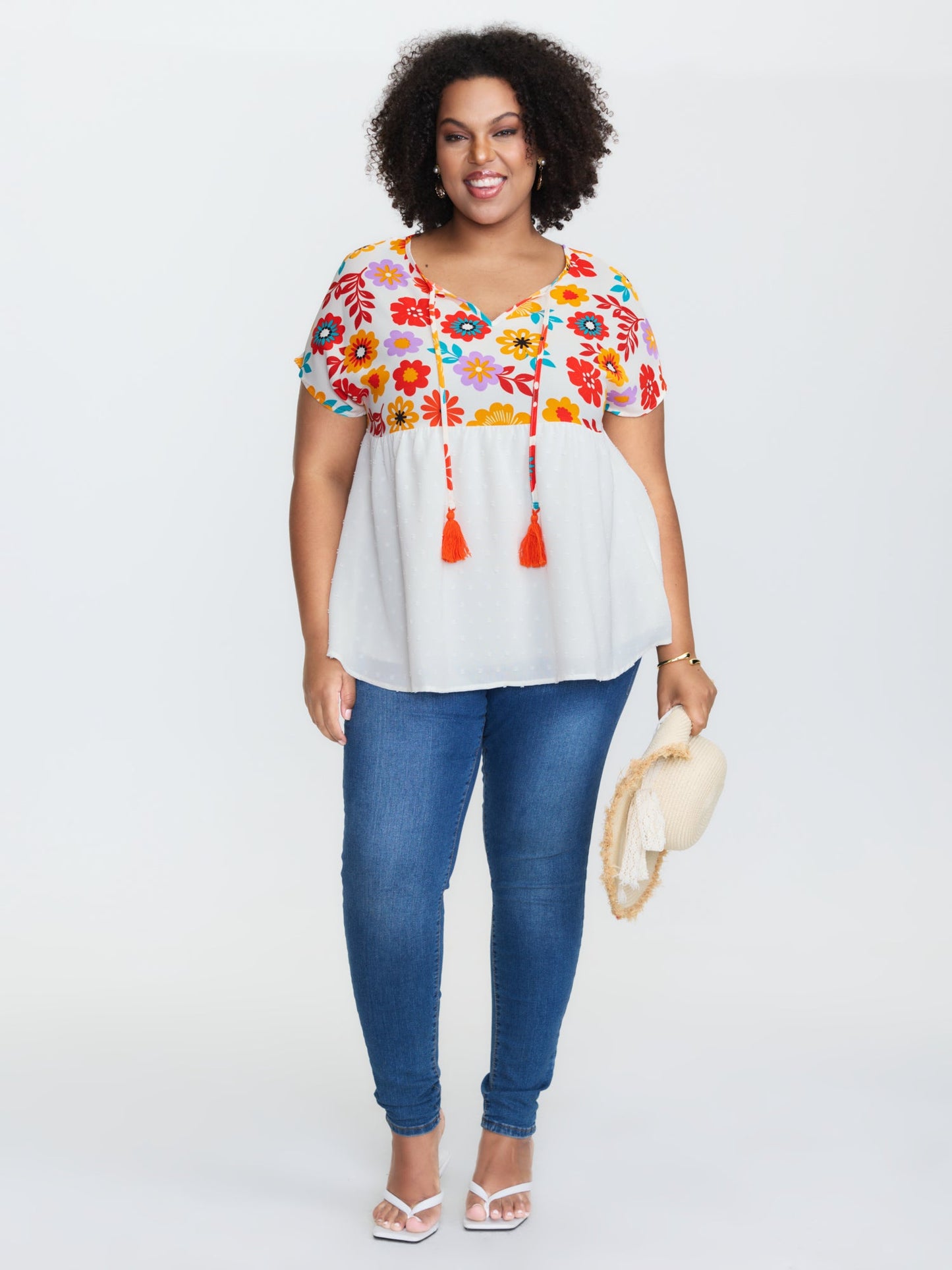 Floral Print Neck-Tie Babydoll Top