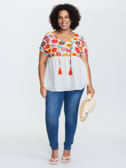 Floral Print Neck-Tie Babydoll Top