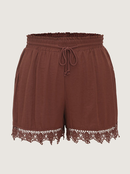 Lace Trim Hem Drawstring Waist Shorts