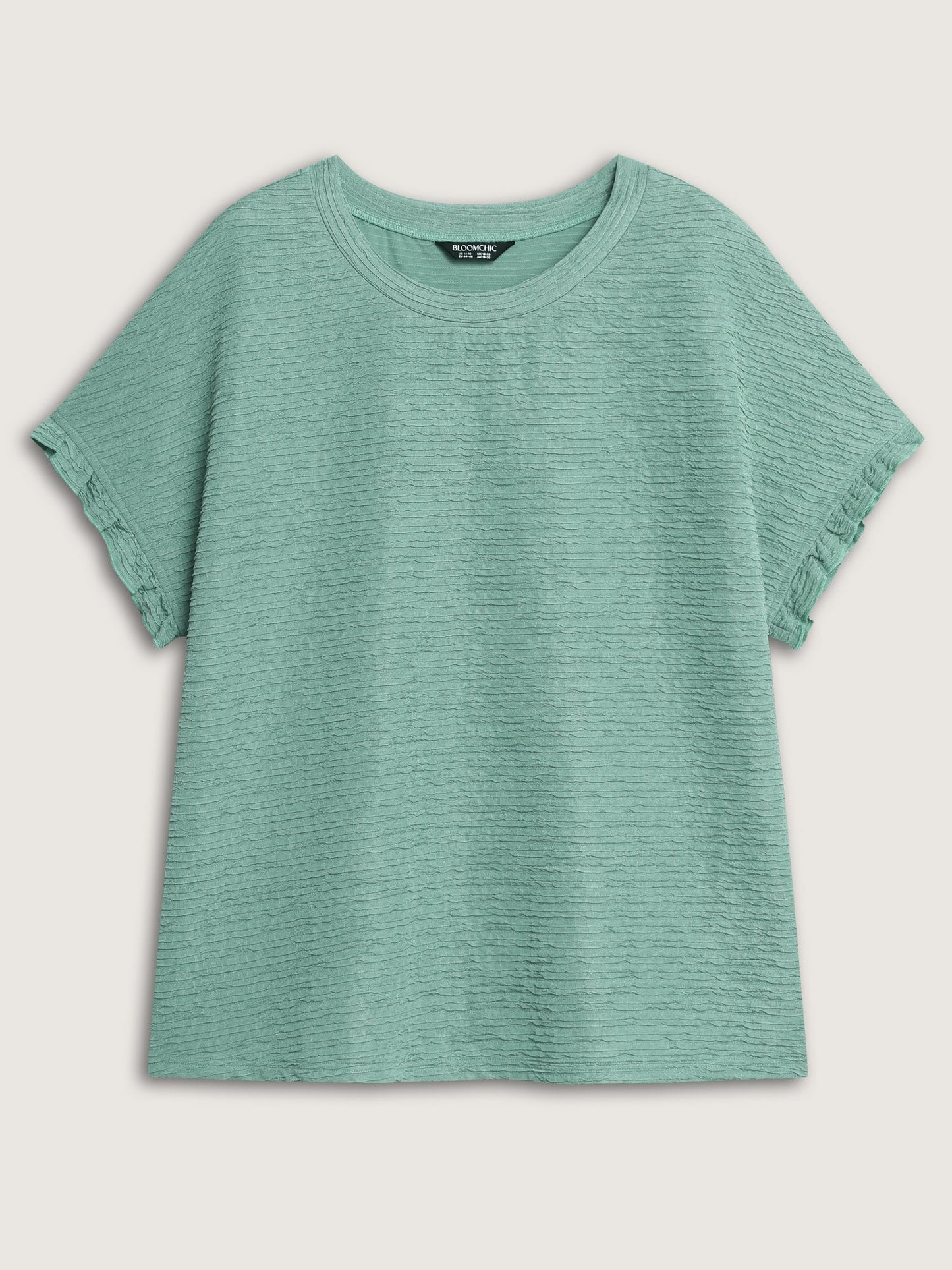 Textured Ruffled Sleeve Detail Plain T-Shirt
